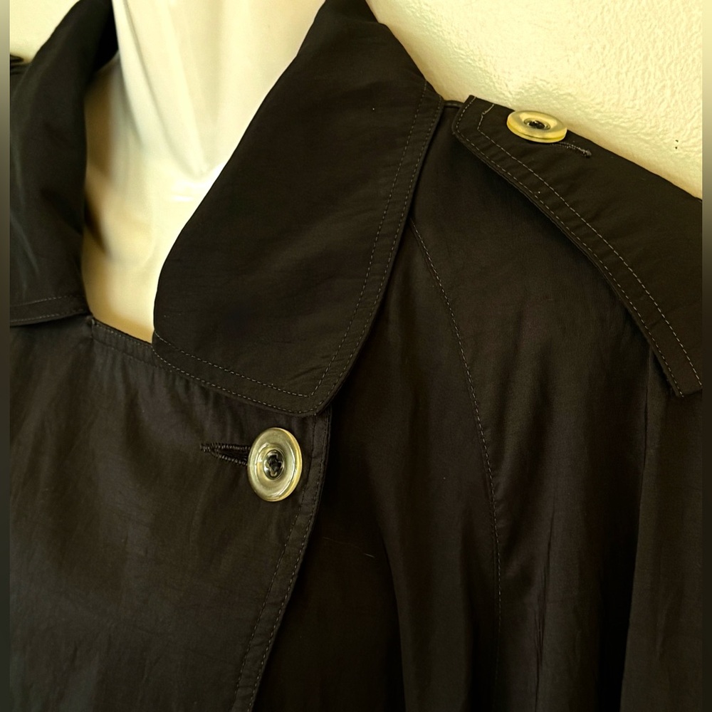 Jones New York Trench Coat M 8 10 Vintage 80s Long Black Double Breasted Spring - Picture 4 of 11